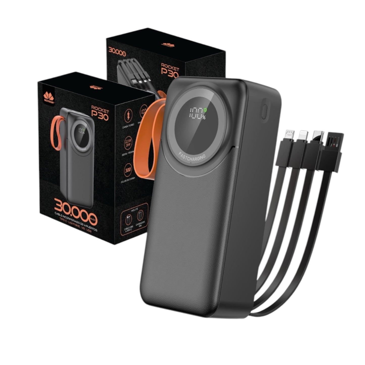 Power Bank Movisun Rocket P30 Carga Rápida 30.000 mAh, incluye Cargador