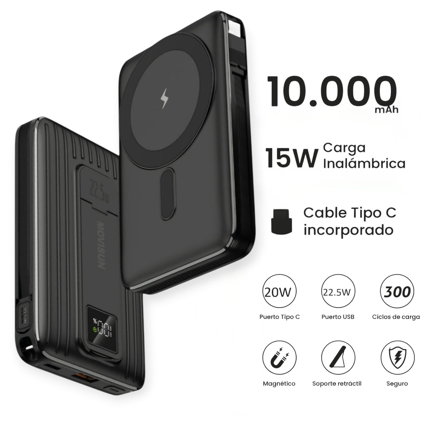 Power Bank inalámbrica 10.000 mAh I-1010 Movisun